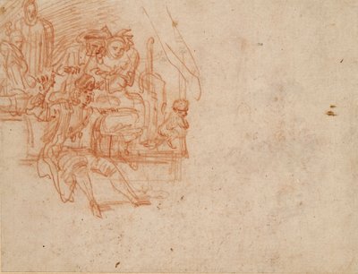 Docteur charlatan assis sur scène, vendant des marchandises, avec quatre figures et un singe - Jean Antoine Watteau