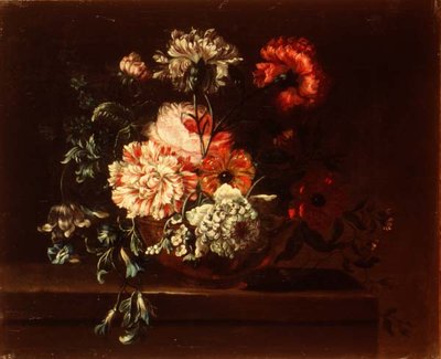 Roses, œillets et convolvulus sur un rebord - Jean Baptiste (follower of) Monnoyer