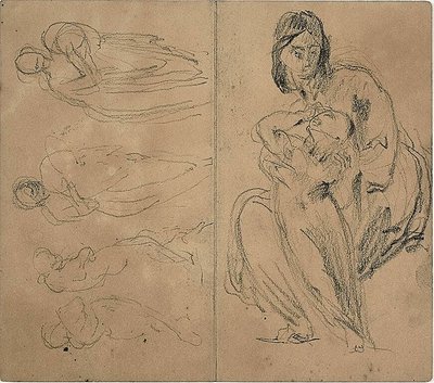 Esquisses : Quatre figures et Mère et enfant assis (recto) ; Mère et enfant assis (verso) - Jean Baptiste Carpeaux
