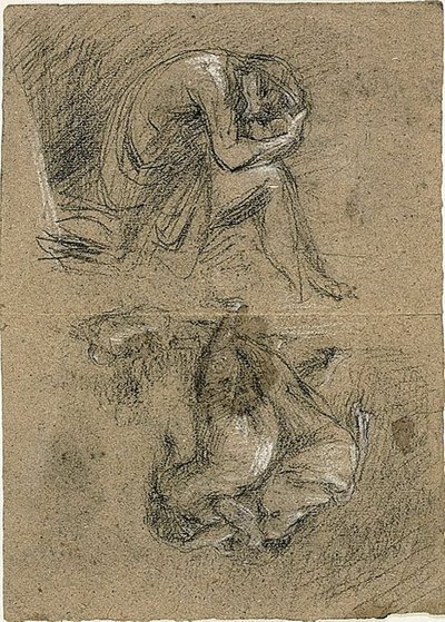 Esquisses : Homme assis avec la tête dans les mains et deux figures se penchant vers d