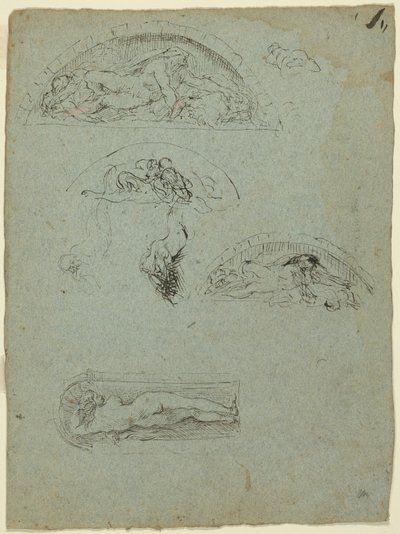 Figure debout dans une niche et études pour le groupe Ugolino (recto) ; Prélat en robe rouge dans une foule (verso) - Jean Baptiste Carpeaux