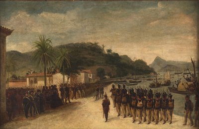 Embarquement, à Praia Grande, de troupes destinées au blocus de Montivideu - Jean Baptiste Debret