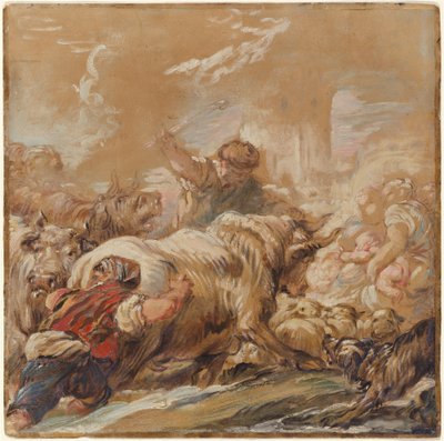 Bergers conduisant du bétail à travers un ruisseau - Jean Baptiste Deshays