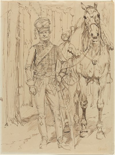 Un hussard français menant un cheval - Jean Baptiste Edouard Detaille