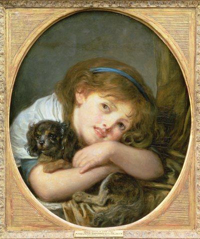 Une fille avec un chien de compagnie - Jean Baptiste Greuze