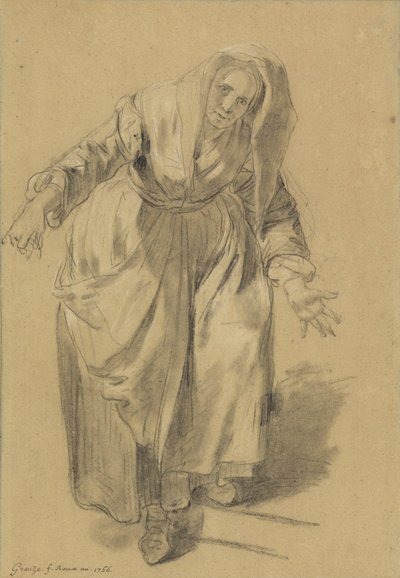 Vieille femme aux bras tendus (étude pour le geste napolitain) - Jean Baptiste Greuze