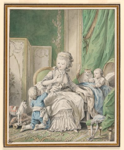 Mère et Deux Enfants dans un Boudoir - Jean Baptiste Huet