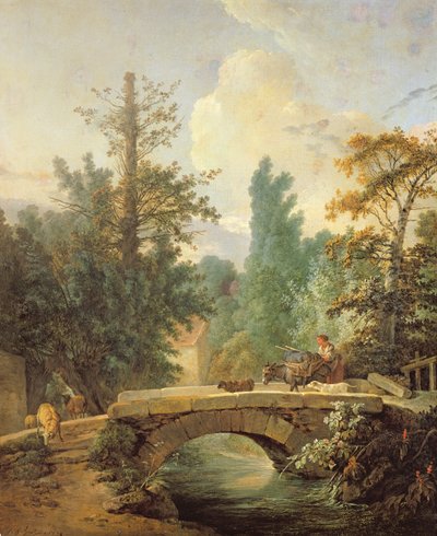 Paysanne et son âne traversant un pont, 1775 - Jean Baptiste Huet