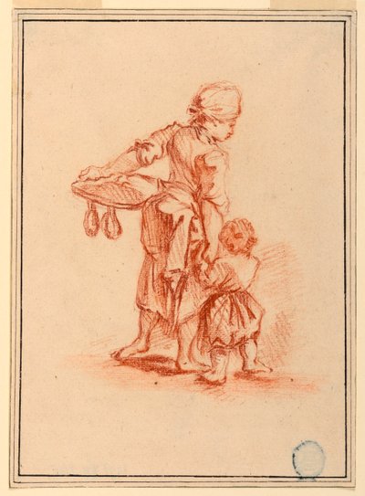 Dessin, une femme guidant un enfant, 1750-75 - Jean Baptiste Le Prince