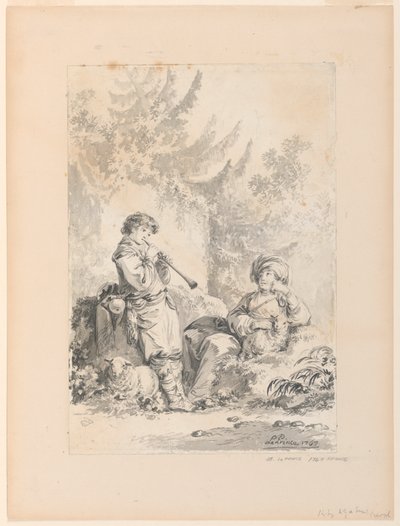 Garçon berger et bergère dans un paysage - Jean Baptiste Le Prince