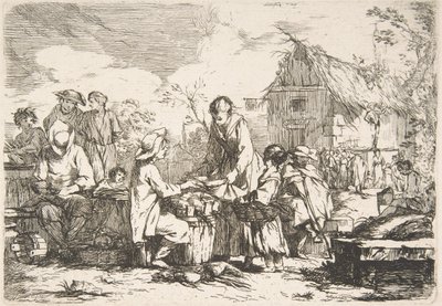 Place du marché du village, XVIIIe siècle - Jean Baptiste Marie Pierre