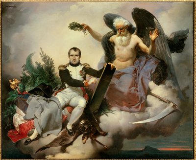 Napoléon Ier couronné par le Temps, écrit le Code civil. L