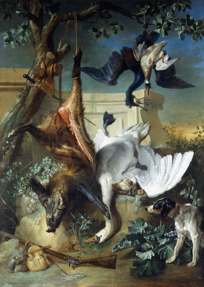 La Retour de Chasse : Un chien de chasse gardant du gibier mort - Jean Baptiste Oudry