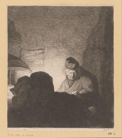 Homme écrivant à la lueur d