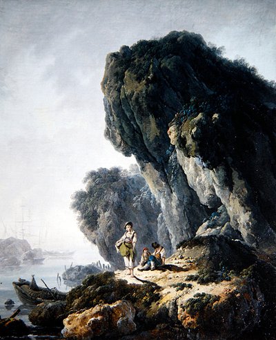 Un paysage côtier avec des figures sur un rocher - Jean Baptiste Pillement