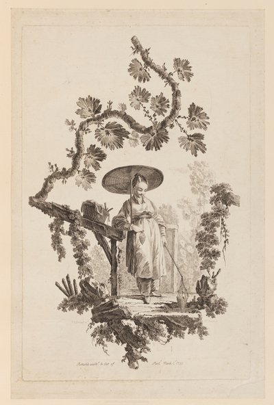 Figure avec parasol sous une branche - Jean Baptiste Pillement
