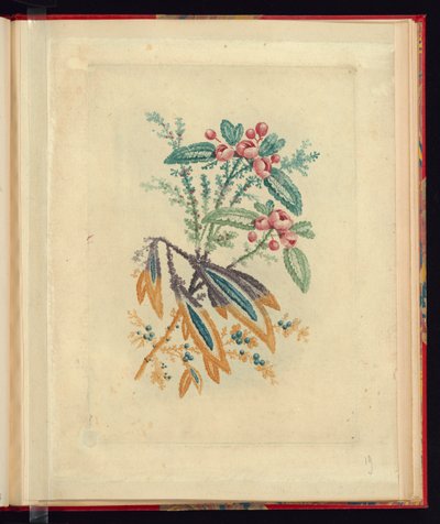 Motif ornemental avec petites fleurs rouges et baies, de Nouvelle suite de cahiers de fleurs naturelles à l