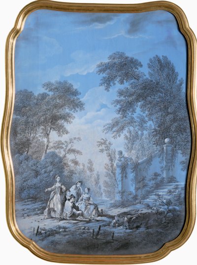 Paysage de parc avec compagnie élégante (peinture sur toile) - Jean Baptiste Pillement