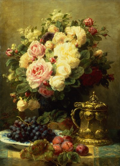 Un vase de roses et une chope sur une table - Jean Baptiste Robie