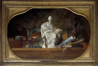 Les attributs des Arts Allégorie des arts avec outils de sculpteur, statuette - Jean Baptiste Simeon Chardin