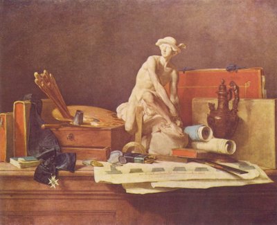Français :  Nature morte avec des attributs des Arts Still Life with Attributes of the Arts - Jean Baptiste Simeon Chardin