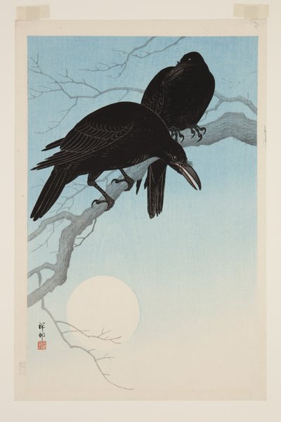 Corbeaux au clair de lune (estampe sur bois en couleur) - Jean Baptiste Thonesse