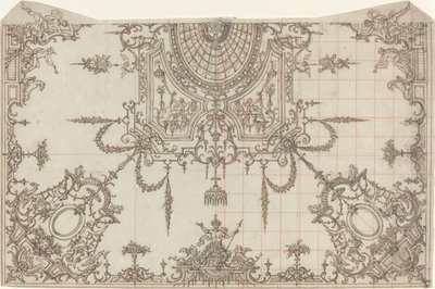 Un plafond élaboré avec treillis et figures assises - Jean Berain