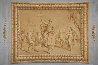 Relief doré faux, avec Bacchus à califourchon sur un tonneau, entouré de quelques chérubins dansants - Jean Boulanger