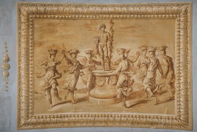 Faux relief doré, avec Bacchus placé sur un piédestal circulaire décoré de festons et de bucranes, entouré de canéphores dansantes - Jean Boulanger
