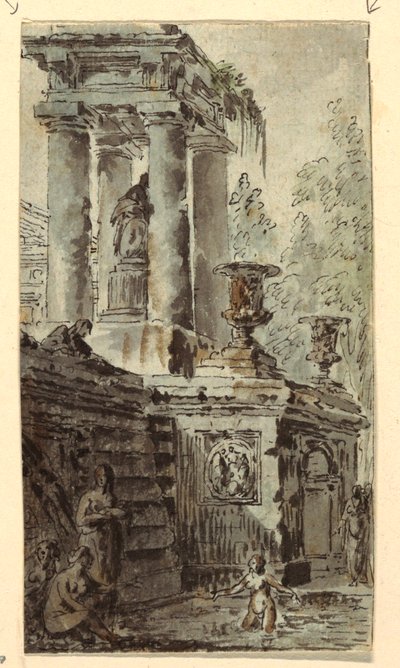 Fantaisie architecturale avec figures se baignant - Jean Charles Delafosse