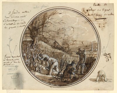 Design pour une assiette en porcelaine peinte, coupe et travail dans le vignoble - Jean Charles Develly