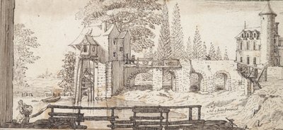 Scène rustique avec moulin et étang - Jean Chaufourier