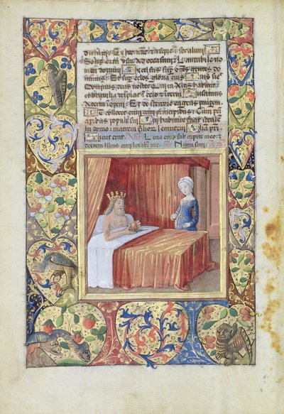 Ms Lat. Q.v.I.126 f.37v Un roi allongé dans son lit, du 