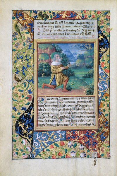 Ms Lat. Q.v.I.126 fol.17v Le roi David en pénitence devant Dieu le Père, du Livre d