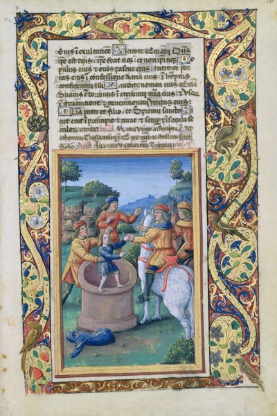 Ms Lat. Q.v.I.126 fol.20 Joseph retiré du puits et vendu aux Ismaélites, du Livre d