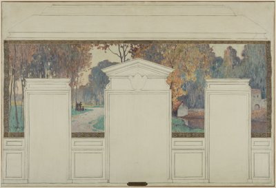 Esquisse pour la mairie de Fresnes : Paysage avec promeneurs en automne - Jean Constant Pape