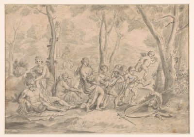 Chevalier mort (Orlando ?) porté par une femme et un génie - Jean Cotelle (II)