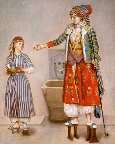 Une femme en costume turc dans un hamam instruisant sa servante - Jean Étienne Liotard