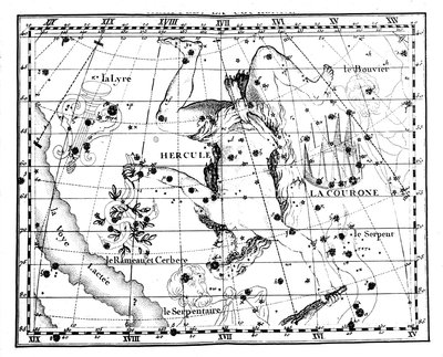 Carte astronomique, centrée sur la constellation d