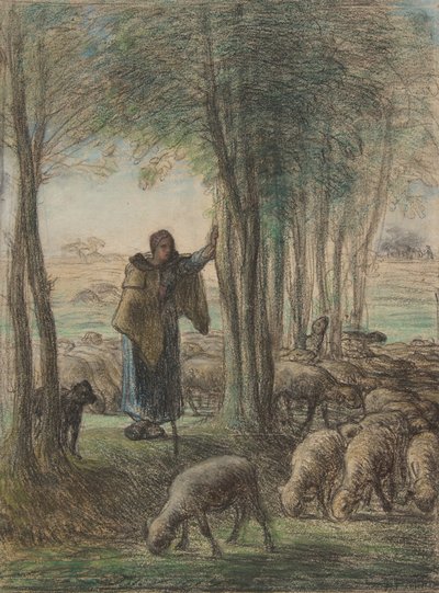 Une bergère et son troupeau à l