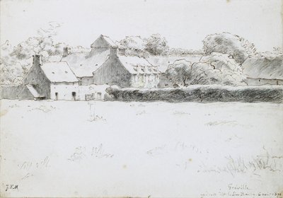Vue des bâtiments de ferme à travers un champ, 1871 - Jean Francois Millet