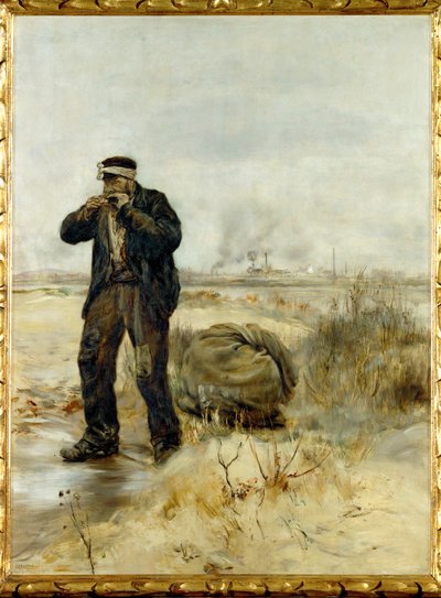 Chiffonnier allumant sa pipe (huile sur bois) - Jean Francois Raffaelli