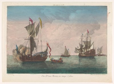 Vue de mer avec des navires et des bateaux sur une mer calme - Jean François Daumont