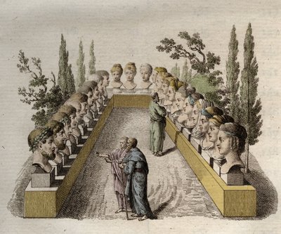 Physiognomonie - Plusieurs philosophes qui observent et cherchent à pénétrer différentes physionomies - gravure de 1808 dans « L