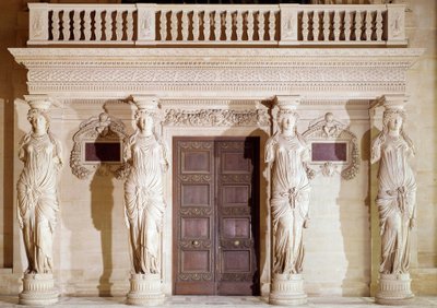 Architecture de la Renaissance : le balcon des Cariatides. Sculpture en pierre par Jean Goujon (1510-1567) 16e siècle Paris, Musée du Louvre - Jean Goujon