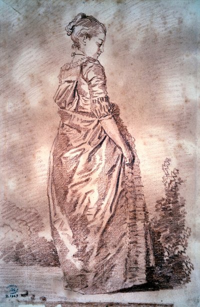 Jeune femme marchant Dessin au sang par Jean Honoré Fragonard - Jean Honore Fragonard