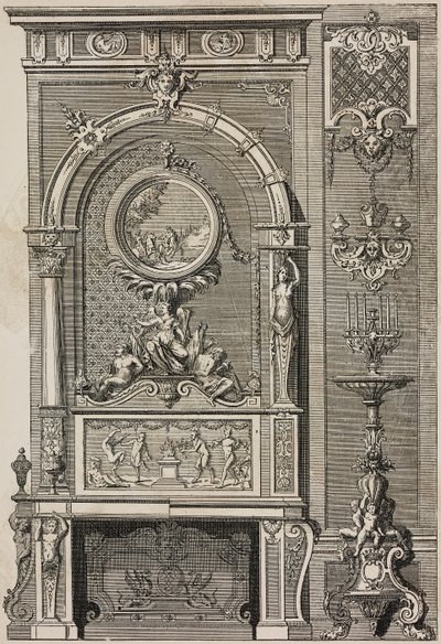 Cheminée, par Jean Berain (1640-1711), gravure de Scotin Aîné de L