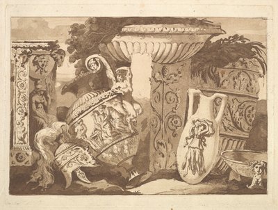 Composition avec des fragments antiques et un vase incliné, de Recueil de Compositions, 1782-84 - Jean Jacques Lagrenee
