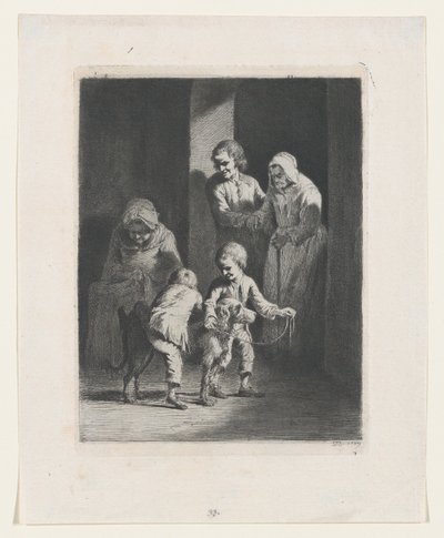 Enfants jouant avec un chien - Jean Jacques de Boissieu