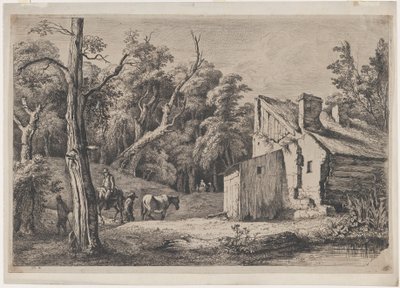 Entrée de la forêt de Brie avec un cottage à droite - Jean Jacques de Boissieu